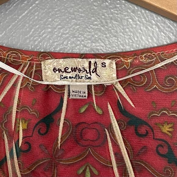 One World Sz Small Y2K Hippie Boho Fairy Sublimation Babydoll Tunic Top Mori Kei - Picture 7 of 12